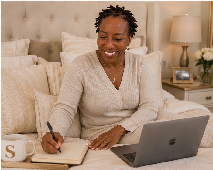 Stenell Myers planning her business in the morning